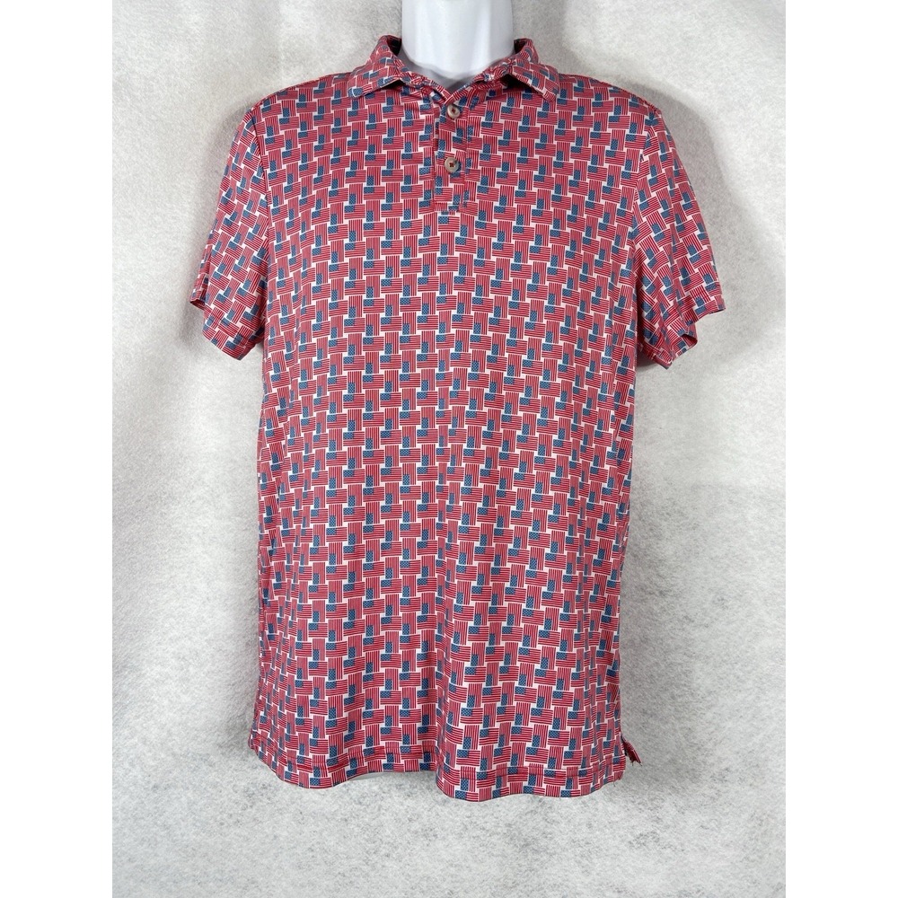 Burlebo Golf Polo Shirt Mens Small USA Flag American Geometric Print Performance